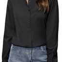 Women's Button Down Shirts Classic Fit Dress Shirt Work Business Casual Long Sleeve Blouse Tops (All Black)