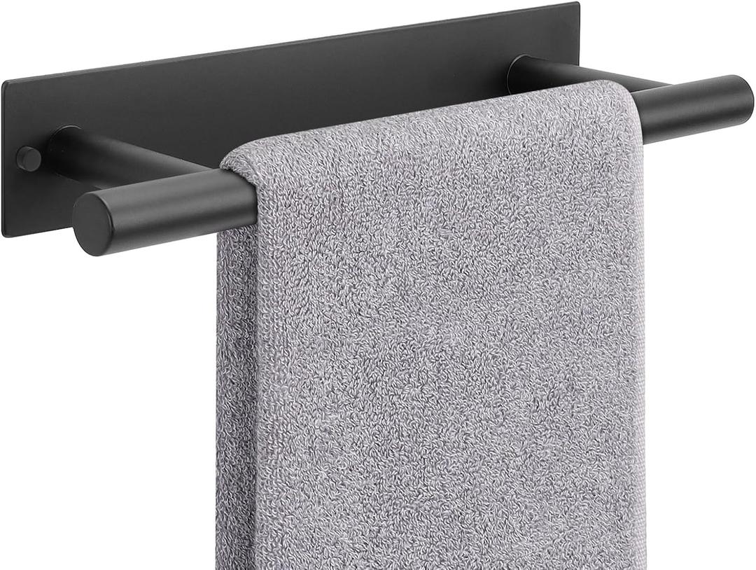 NearMoon Self Adhesive Hand Towel Holder/Towel Ring, Stainless Steel Hand Towel Bar Rustproof Stick on Wall-Towel Rack for Bathroom/Kitchen, Sticky and Wall Mounted (1, Matte Black)
