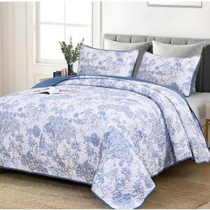 WONGS BEDDING Blue Quilt Set Queen Size, Botanical Floral Bedspread
3 Pieces Floral Toile Plants Printed Bedding for Bed, OEKO-TEX, Soft Lightweight Coverlet for All Season (96''x90'')