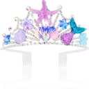 YARIEW Mermaid Crown Mermaid Birthday Decorations Tail Fish Scales Seashell Hair Accessories for Women and Girls Mermaids Tiara (Purple)