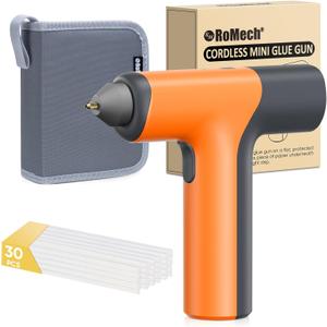 ROMECH Cordless Hot Glue Gun, Auto Dispensing Craft Glue Gun with 30 Pcs Glue Sticks, 3Ah Type-C Rechargeable Glue Gun Kit with Storage Case (Orange)