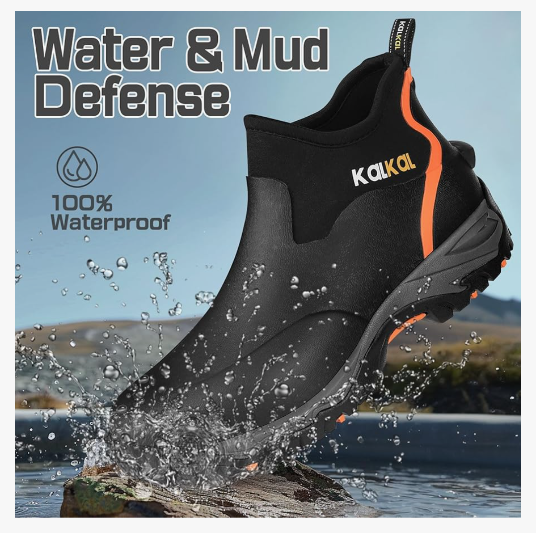 Kalkal Men's Rubber Boots, Waterproof Ankle Rain Boots, Insulated Working Booties with Comfortable Sports Sole, Outdoor Mud Boots for Yard Chore Size 7