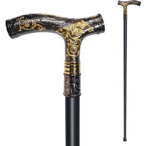 Walking Cane for Men & Women - 36.5 inch Heavy Duty 500+ lbs Capacity, Ergonomic Handle, Decorative & Ornate Fancy Design, Gothic & Goth Elegant Matte Black & Gold Artistry, Metal Cane