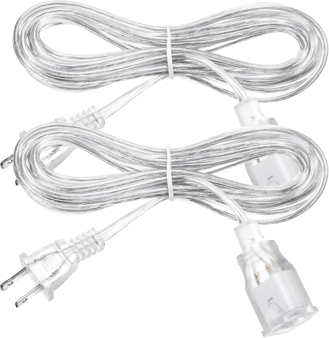 2 Pack Extension Cord 10 Feet UL-Certified Extension Cord Indoor Thin 2 Prong Extension Cord Male to Female Power Cable for Light Fixtures(Clear)