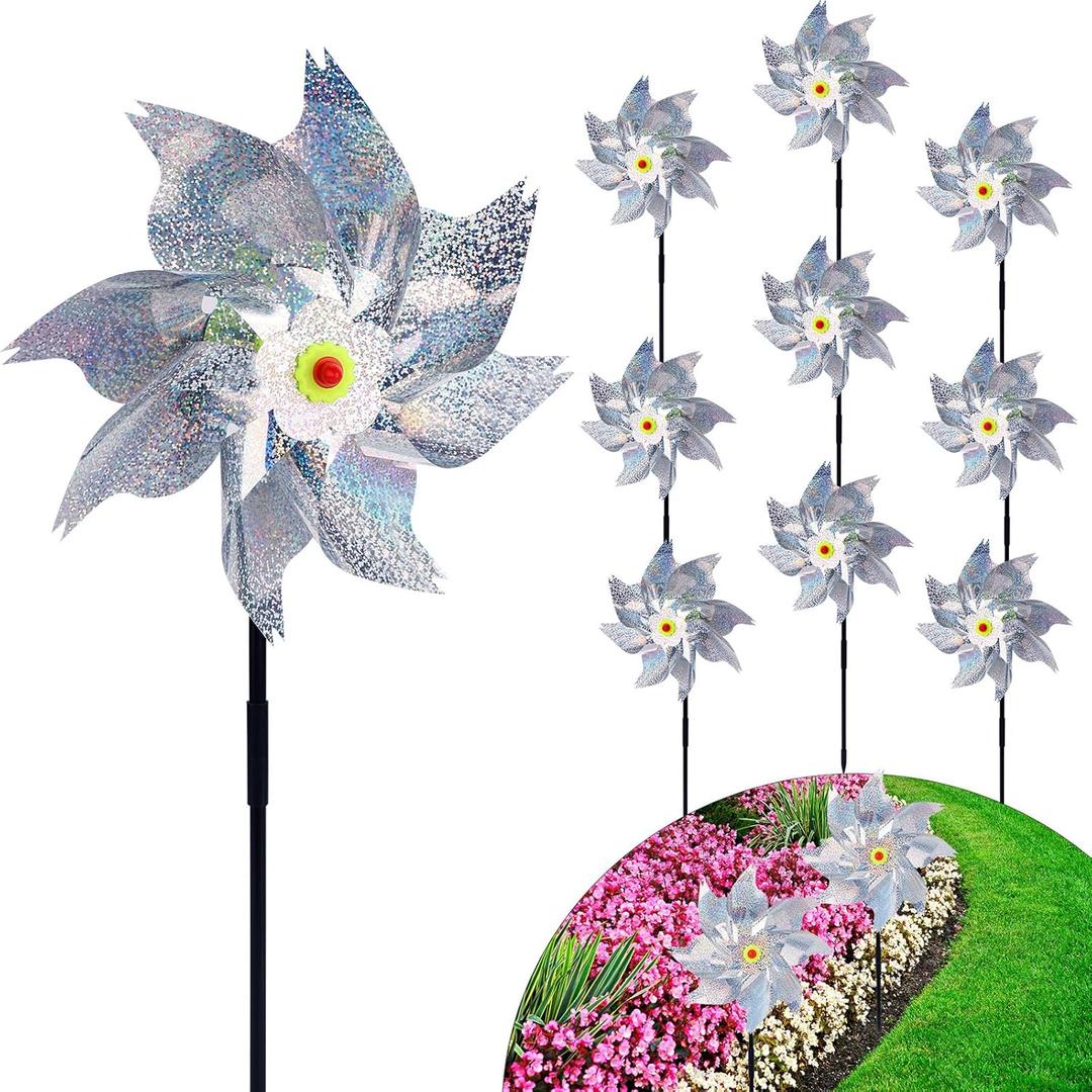 10pcs Reflective Bird Windmill, Pinwheel Prevention for Outside, Ultra Sparkly Pin Wheel to Deter Animal Devices, Keep Birds Away Wind Spinner for Outdoor Garden Yard Patio Lawn Decor