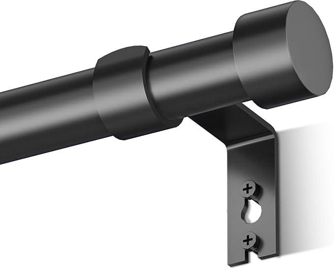 Adjustable Curtain Rods for Windows 16 to 75'', Cylindrical End Cap, 1-Inch-Diameter, Black