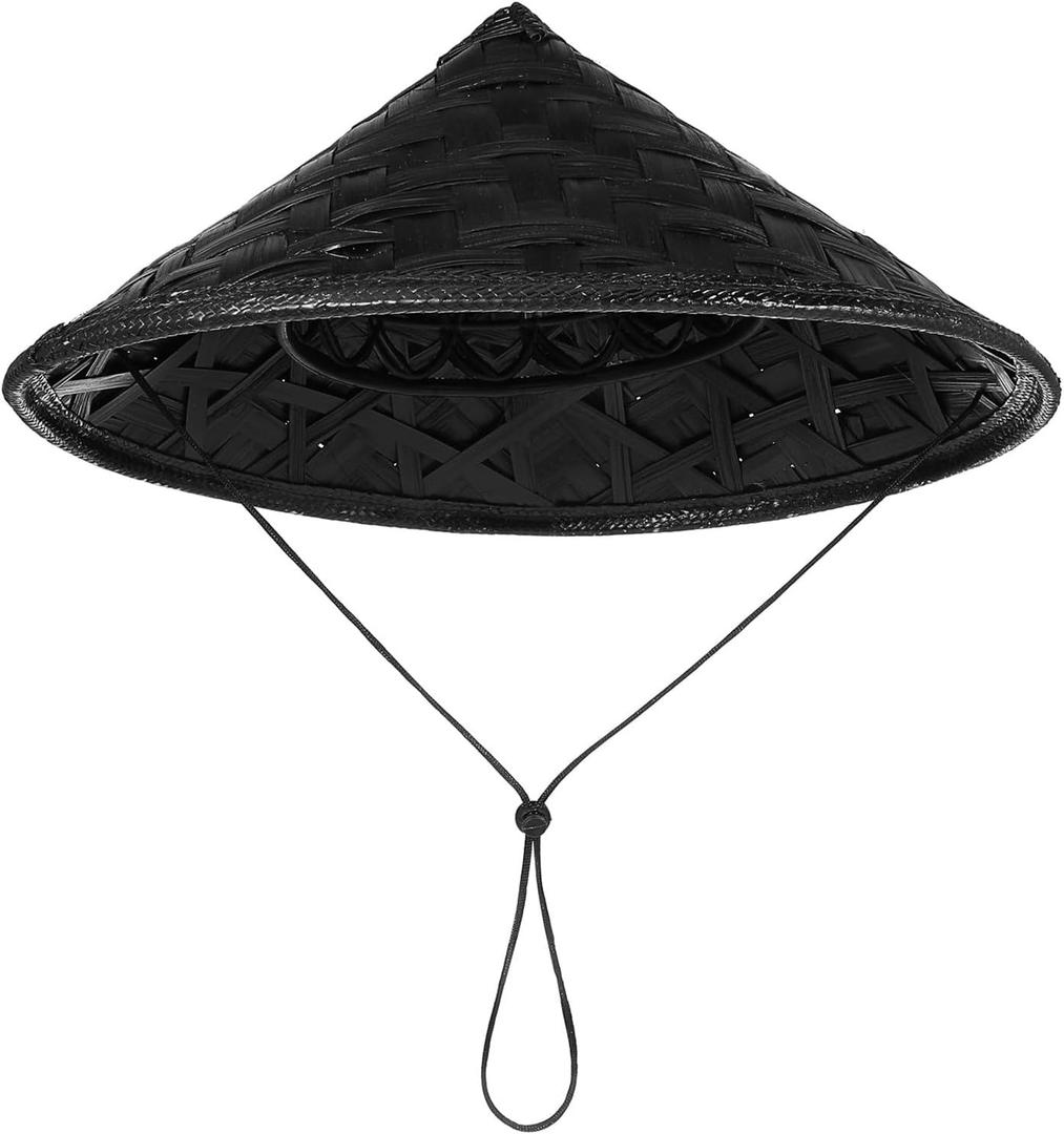 FAVOMOTO Cosplay Ninja Hat Bamboo Samurai Cap Handmade Japanese Style Conical Hat Decorative Stage Performance Prop Black