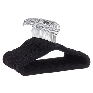 Basics Kids Velvet, NonSlip Clothes Hangers for Infant and Toddler, 11.6 in (for baby clothes), Pack of 50, Black