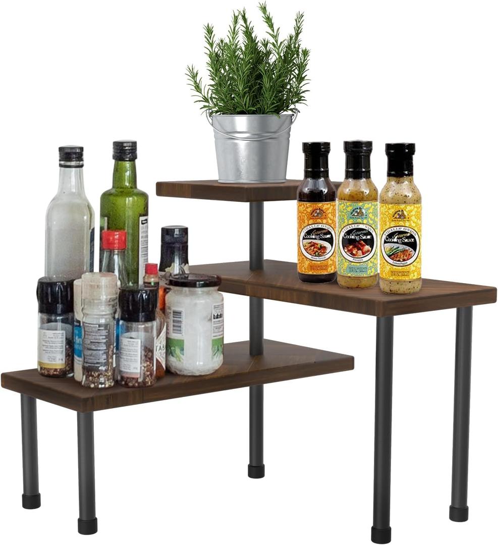 Kitchen Countertop Organizer, Kitchen Corner Shelf, 3 Tier Moveable Corner Shelf, Bathroom Counter Organizer, for Kitchen Counter, Coffee Bar, Bathroom Sink, Spice Rack, Plant Shelf