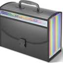 TOPCJ Accordion File Organizer,Expanding File Folder Portable Filing Folders,13 Pockets File Box with Handle for Documents,Special Design for Carrying,A4/Letter Size,Colored Tabs