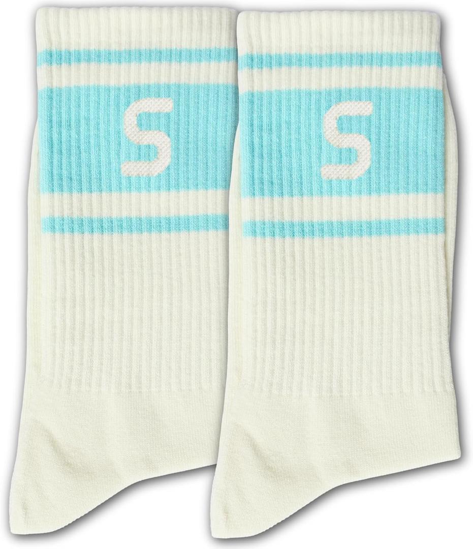 Blue and Off-white Striped Socks with The Letter (White)