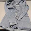 Molilove Women's Vintage Short Denim Jumpsuit Long Sleeve Button Down Jean Jumpsuit Romper with Pocket Sexy Going Out Outfits (Blue, L)