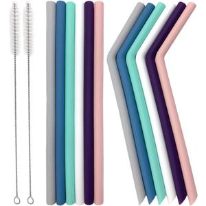 Senneny Set of 11 Silicone Drinking Straws for 30oz and 20oz - Reusable Silicone Straws BPA Free Extra Long with Cleaning Brushes- 5 Straight + 6 Bent- 8mm diameter