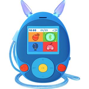 64GB MP3 Player for Kids, Kids MP3 Player with Bluetooth, Front Speaker, Games, Recorder, Ear Lights, Alarm, Music Player Expandable Up to 128GB(Earbud, Aux Cable, Lanyard Included)