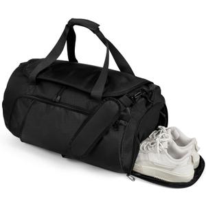 FINYIOE Gym Bag for Men Women With Shoe Compartment & Wet PocketWater Resistant Sports Gym Bag, Shoulder bag, messenger bag Carry On Duffel Bag for Weekend Overnight Traveling (Black)