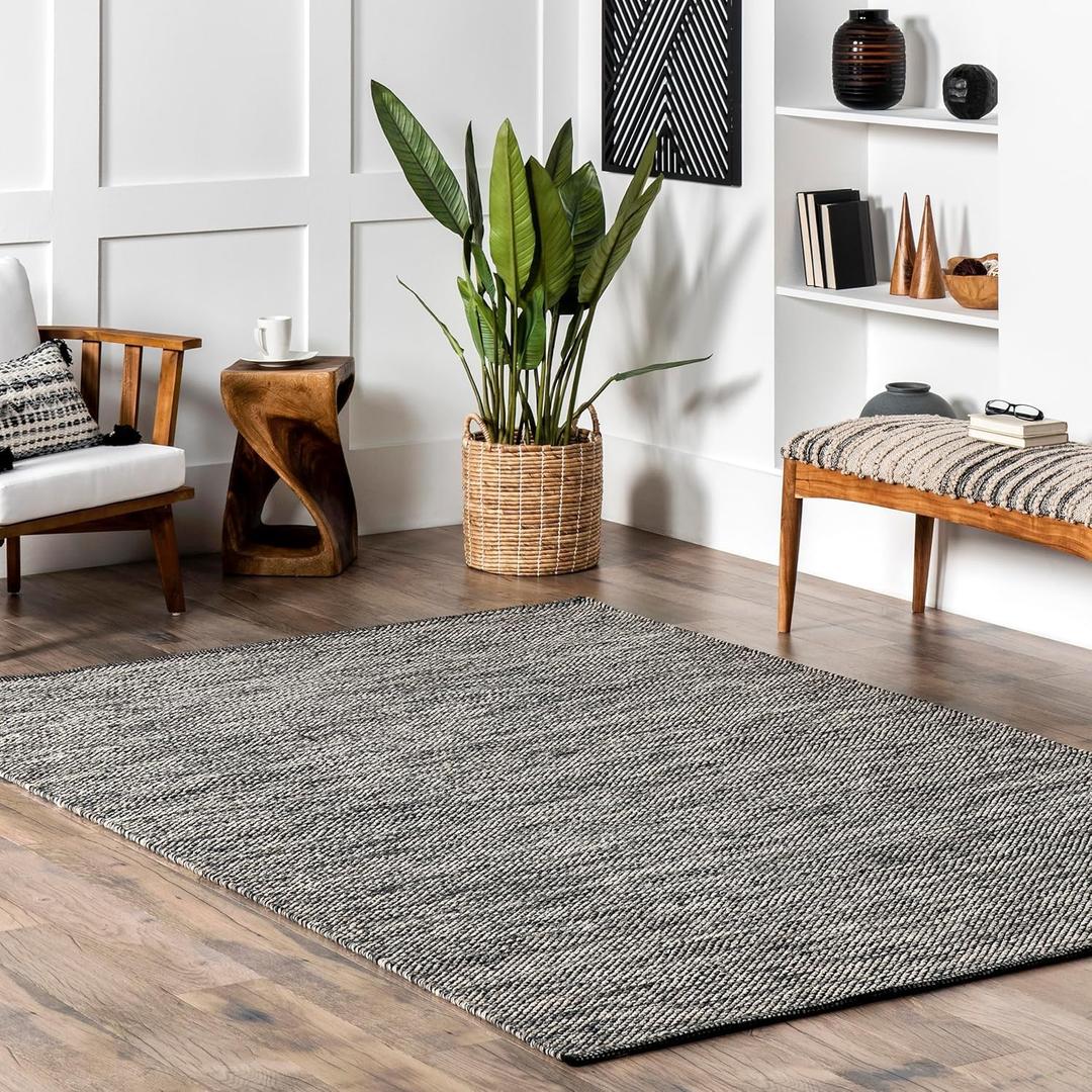 100% Cotton Area Rug 8 x 10 Feet- Rectangle- Hand Woven Natural Carpet - Home Decor for Living Room Hallways Bedroom (Grey- 8'x10')