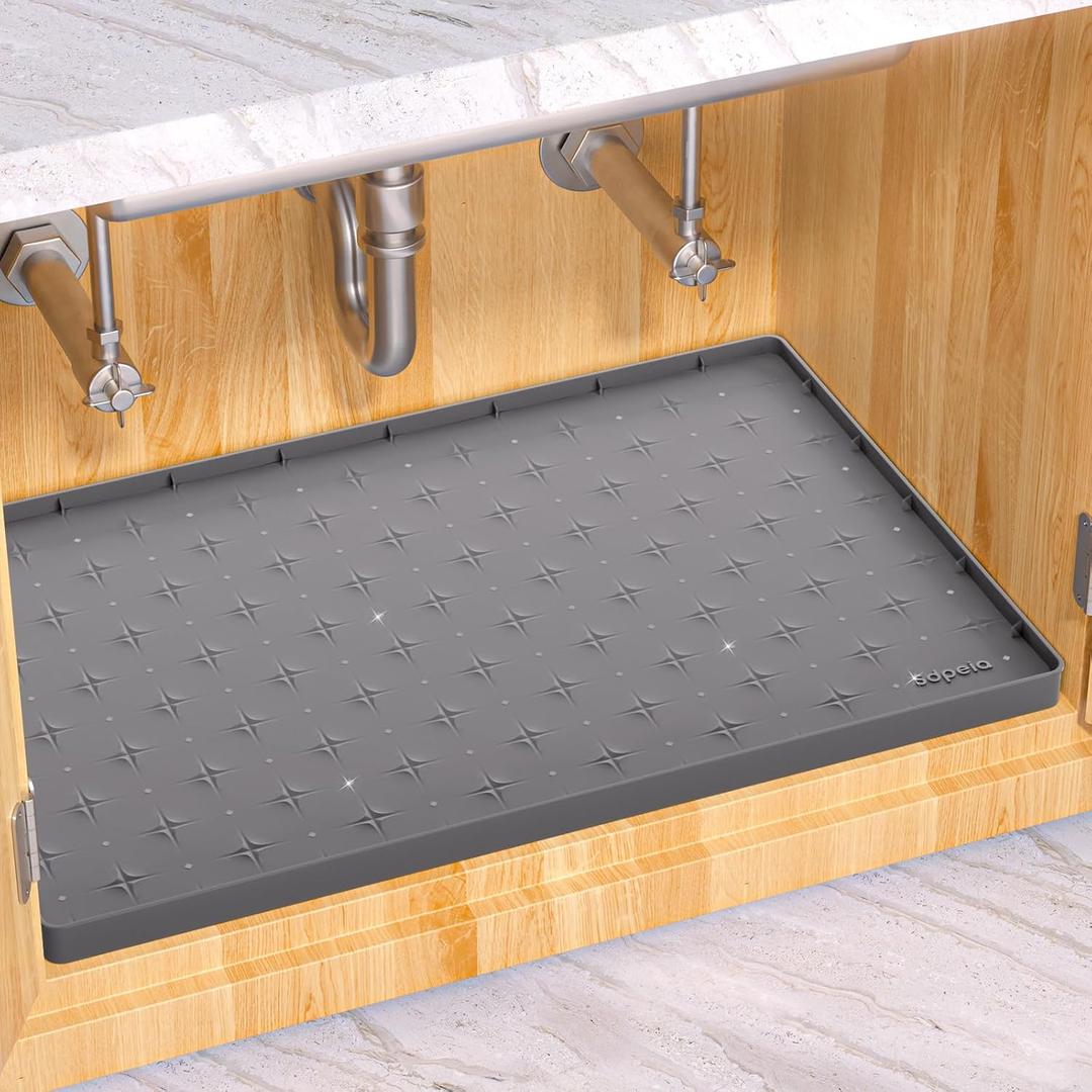 Sdpeia Under Sink Mat for [22" x 19"] Cabinet, Upgraded Silicone Waterproof Mat Kitchen Cabinet Liner Cabinet Protector Kitchen Organizers and Storage (Gray)