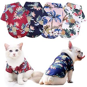 Coppthinktu (Pack of 4) Hawaiian Dog Shirt, Breathable Summer Sweatshirts Dog Clothes, Beach Pet Shirt Polo T-Shirts for Small Medium Dogs Cats Puppy, Floral Style XL