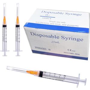 100 Pack 2.5ml with 25 Gauge 1 Inch Luer Lock syring, Individually Wrapped