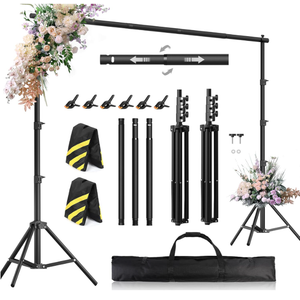 Backdrop Stand 10 x 8 FT for Photography Studio, Telescopic Adjustable Background Stand for Parties, Photoshoot Backdrop Stand with Spring Clamps, Sandbags, Carry Bag