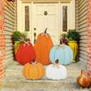 5 Pcs Outdoor Pumpkins for Porch Fall Thanksgiving Decor Rustic Wooden Stack Pumpkin Porch Standing Decorations Vintage Fall Decor Pumpkin Sign for Autumn Front Door Lawn Garden Yard Patio