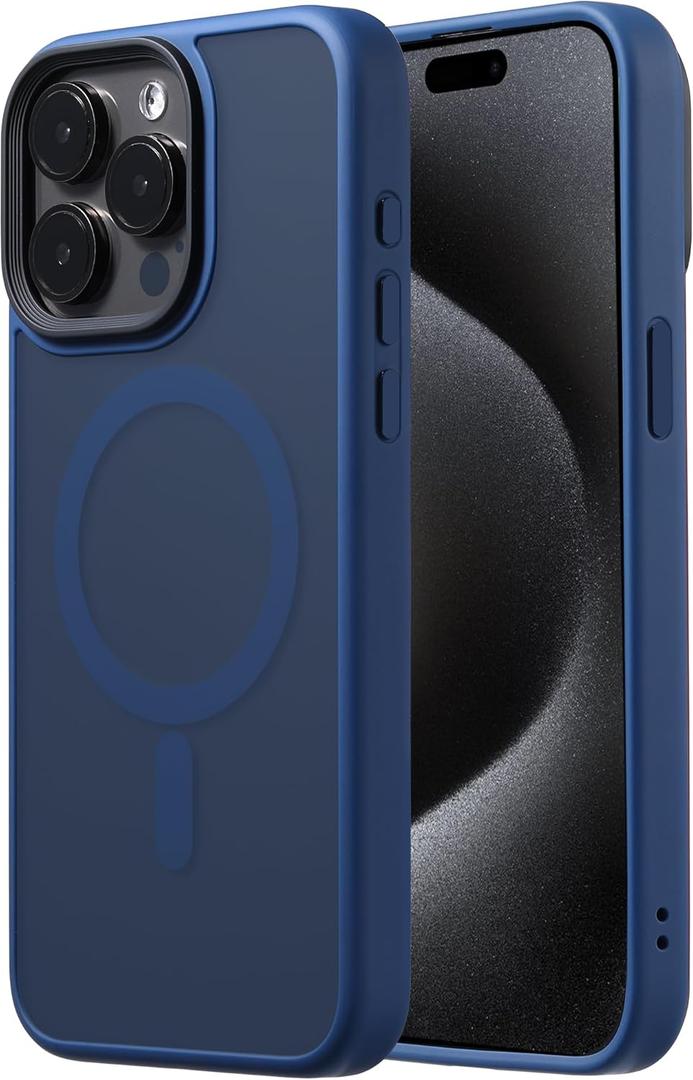 Compatible with iPhone 15 Pro Case Fits MagSafe 10FT Drop Resistant Matte Skin Feeling Back Cover Aluminum Alloy Keys Fits iPhone 15 Pro Phone Cases, Blue
