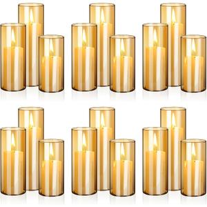 Shihanee 36 Pcs Pillar Candles and Glass Cylinder Vases Tall Cylinder Holders for Pillar Candles Wedding Centerpieces, Total 18 Sets(2.6'' X 4.7'', 5.9'', 7.9'',Amble,Ivory)
