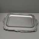 Set of 2 Matte Silver-Effect Plastic Decorative Trays for Coffee Table- Vintage Style (Actual Size: 10.5" L x 5.9" W)
