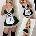 Avidlove Sexy Lingerie for Women Cosplay Lingerie Set Contrast Lace Maid Costume Set Black L