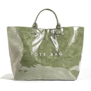 Lushandy PVC Tote Bag for Women Large Plastic Tote Bag for Work Letter Print Hobo bag Kraft Paper Work Handbags Purses, A-dark Green