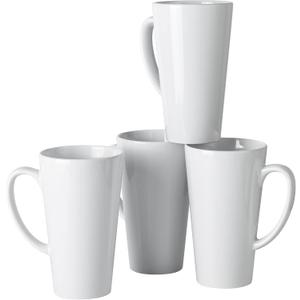 16oz White Funnel Ceramic Tall Coffee Mugs for Coffee, Tea, Cocoa, Latte, Milk set of 4