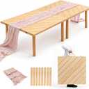 Folding Picnic Table for Indoor Outdoor, Portable Boho Low Picnic Table with Table Runner, 60" x 30" Wooden Table for Camping, Wedding, Beach, Garden, Party, Seats 6-8 People, 60" x 30" x 15.7"