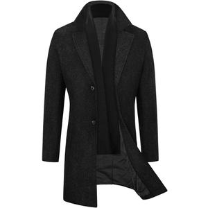 WULFUL Men Wool Trench Coat Slim Fit Winter Coat Black Large