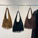 CORIOS Women Suede Handbag Vintage Fringe Hobo Bag Shoulder Bag with Tassel Hippie Western Purse Large Capacity Tote Bag Elegant Top Handle Bag for Shopping Work Travel Coffee