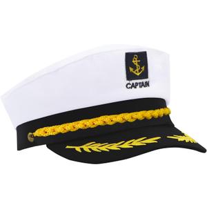 Yacht Captain hat,Sailor hat,Boat Captain hat,Navy Marines Costume Accessory for Adult Men Women white, black