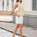 MAKABO Women's Linen Tank Tops Crew Neck Vest Top Office Work Sleeveless Blouses (Medium, Beige)