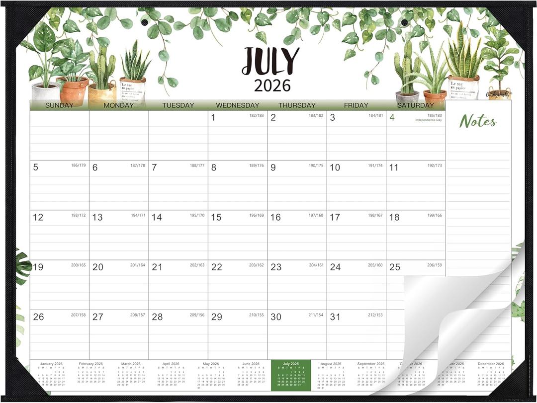 Desk Calendar 2026-2027 - Large Desk Calendar 2026-2027 22x17, Jul. 2026 - Dec. 2027, 26-27 Large Calendar, 18 Months, Corner Protectors - Plants (Green)