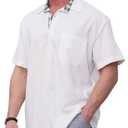 HUNGSON Men's Button Down Shirts Short Sleeve Casual Shirts Summer Beach with Pocket Medium