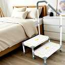 Extra Long Step Stool with Handle for Elderly(22 Inch), Heavy Duty 2 Stepping Stool with Adjustable Handrails for High Beds, Non-Skid Platform Foot Stool for Adults, Seniors, Handicapped (White)