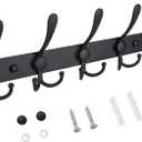 TICONN Wall Mounted Coat Rack, Five Heavy Duty Tri Hooks All Metal Construction for Jacket Coat Hat in Mudroom Entryway (Matte Black, 1-Pack)