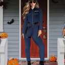 XXLOG Police Costume Adult Women Cop Costume Jumpsuit with Hat for Halloween Cosplay Dress Up Party (M)