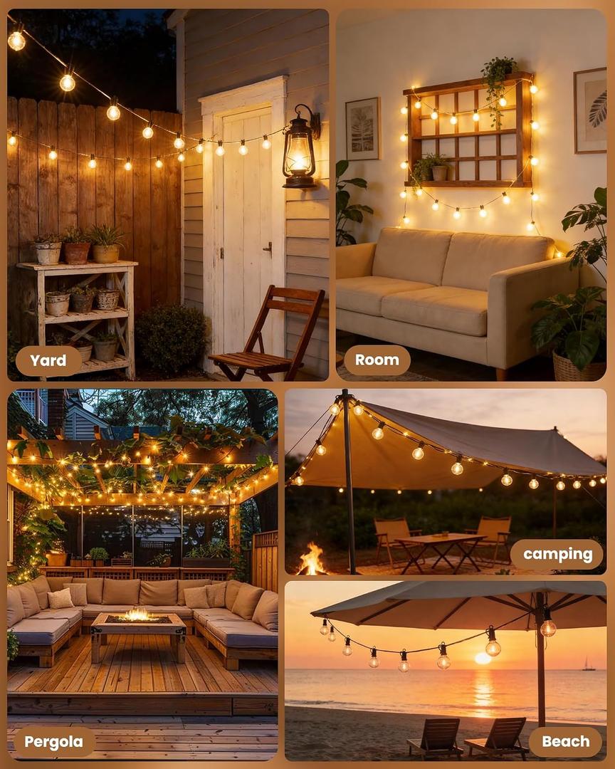 Brightown Outdoor String Lights, 29FT G40 LED IP65 Waterproof Patio Lights
12 Shatterproof Edison Bulbs, Plug-In, Dimmable, Connectable, Hanging Light for Backyard Porch Party Decor, Warm White