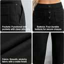 Women's High Waisted Straight Leg Pants - Multi Button Casual Trousers with Stretch for Daily and Lounge Wear (Black)