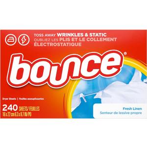 Bounce Dryer Sheets Laundry Fabric Softener, Fresh Linen Scent, 240 Count Bounce Dryer Sheets Laundry Fabric Softener, Fresh Linen Scent, 240 Count