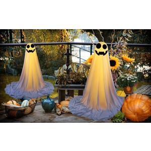 2Pcs Ghost Decor,Halloween Decorations Outdoor,Halloween Party Decorations Indoor, Easy to Assemble Ghost Decorations for Front Porch Yard,Halloween Ghost Lights for Porches Yards Gardens Lawn (Beige)