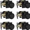goldenwarm 6 Pack Matte Black Closet Door Knobs, Interior Passage Door Knobs, Black Non-Locking Knobs for Hallway & Closet