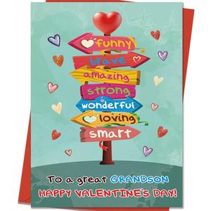 6 x Grandson Valentine's Card | Funny Valentines Card for Grandson from Grandparent with Printed Message Inside