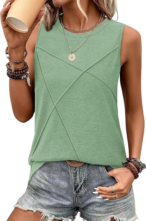 WIHOLL Women's Sleeveless Summer Crewneck Loose Fit Tank Tops, Size S