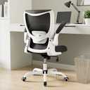MUXX.STIL Office Chair, Ergonomic Desk Chair with Adjustable Lumbar Support and Flip up Armrest, Breathable Mesh Computer Chair for Home Office, White