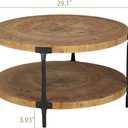 Awescuti Round Boho Wood Coffee Table - 29.1" Farmhouse Natural Circle Wooden 2-Tier Coffee Tables Living Room Furniture, 29.1" D x 18.3" H, Natural Wood Color